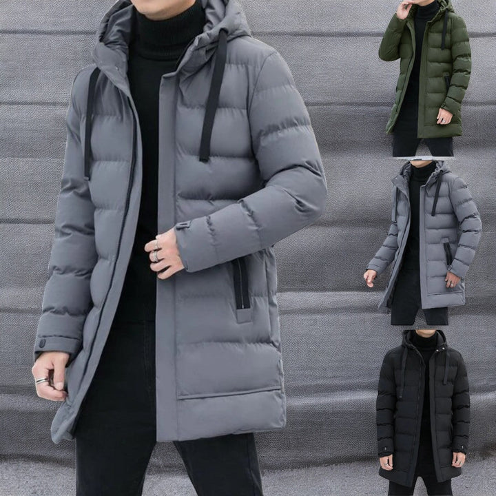 Lange Pufferjacke mit Kapuze für Herren