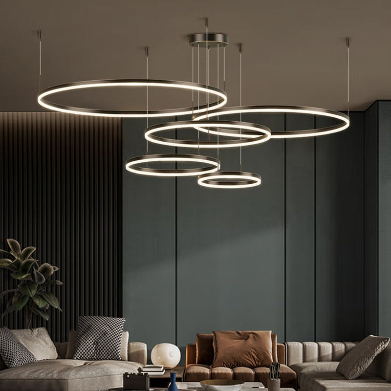 FalkenStil Ceiling lamps Elegante LED-Ring Pendelleuchte in Schwarz/Gold/Kaffee