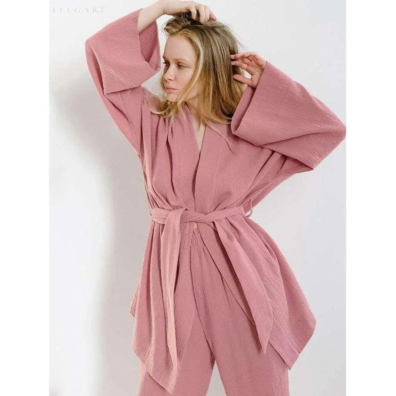 FalkenStil DEA050 Nedasa Kimono – Pyjama aus 100 % Baumwolle