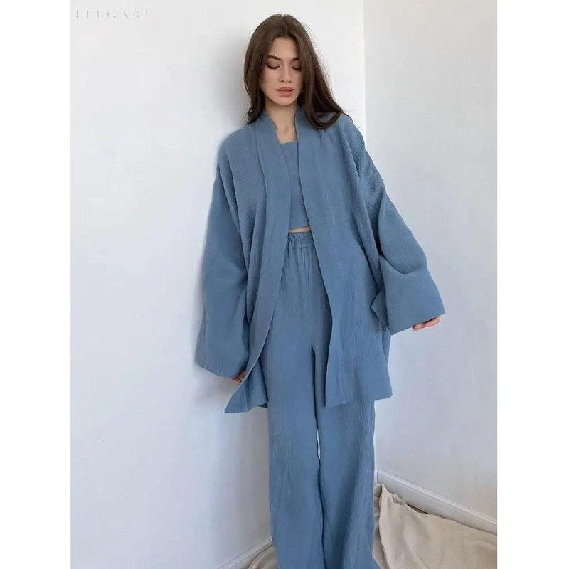 FalkenStil DEA050 Nedasa Kimono – Pyjama aus 100 % Baumwolle