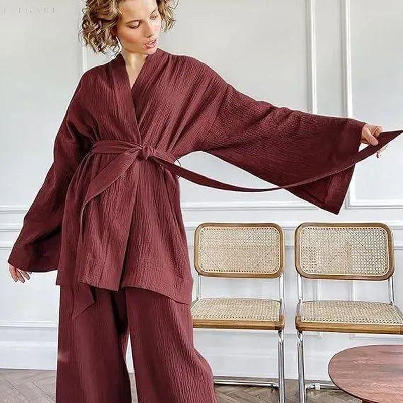 FalkenStil DEA050 Nedasa Kimono – Pyjama aus 100 % Baumwolle