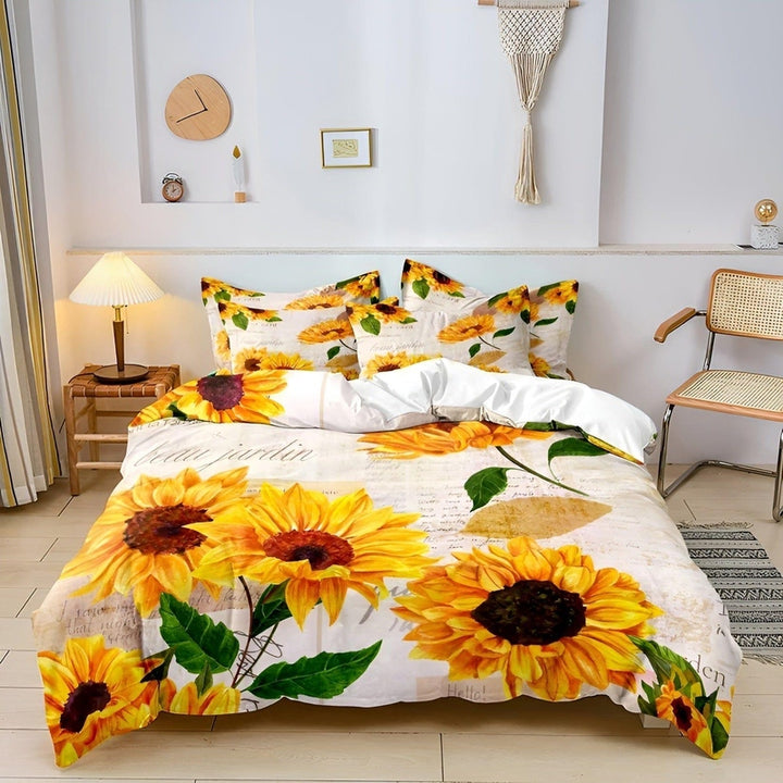 FalkenStil DEA985 SunflowerBliss Bettwäsche Set - Gedrucktes Sonnenblumen Bettbezug Set