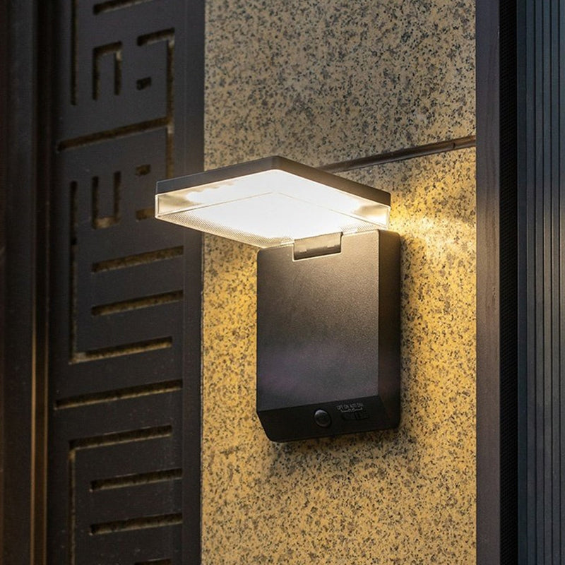 FalkenStil Outdoor Wall Lamp LumiLight® Rechtwinklige LED-Außenwandleuchte Schwarz mit Solar-Sensor