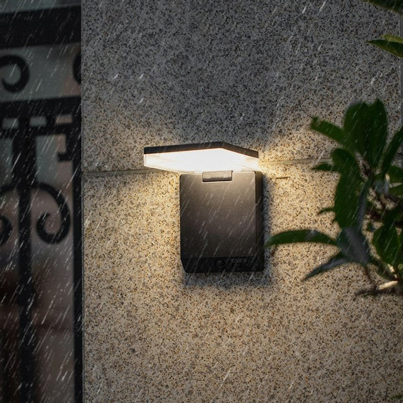 FalkenStil Outdoor Wall Lamp LumiLight® Rechtwinklige LED-Außenwandleuchte Schwarz mit Solar-Sensor