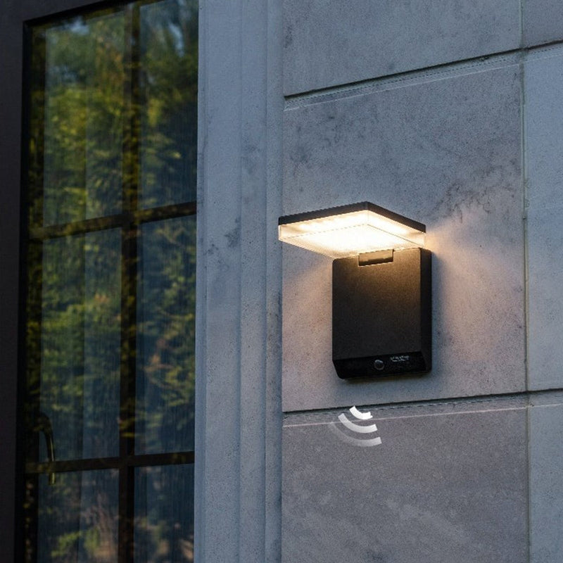 FalkenStil Outdoor Wall Lamp LumiLight® Rechtwinklige LED-Außenwandleuchte Schwarz mit Solar-Sensor