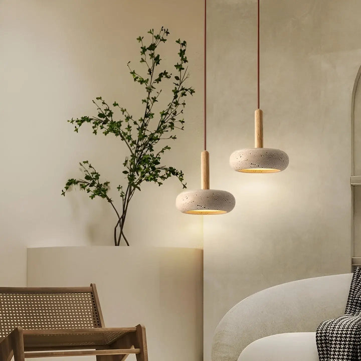 FalkenStil VLP128 HaloStone Glow - LED Retro Stone Wabi Sabi Japanse Plafondlamp - Travertijn hanglamp