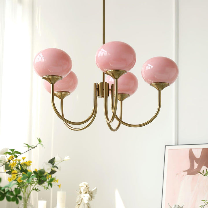 Stilvolle Marshmallow Kroonluchter mit Gold und Rosa